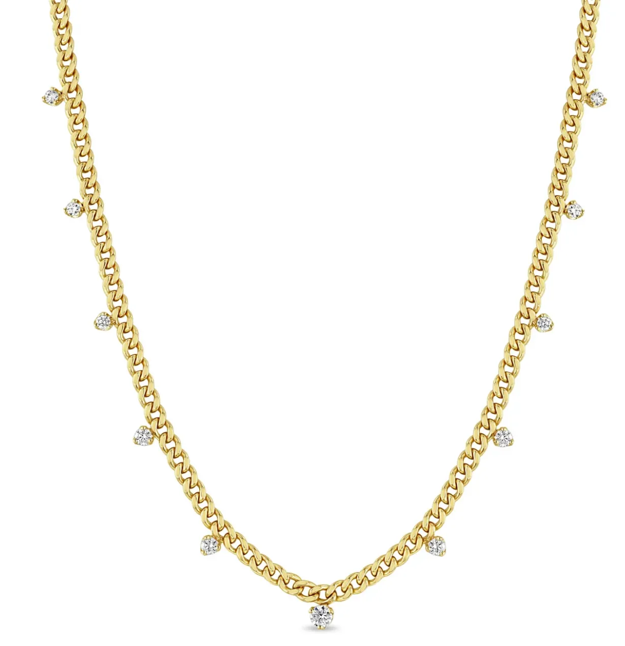 14K 11 GRADUATED PRONG DIAMOND SMALL CURB CHAIN NECKLACE