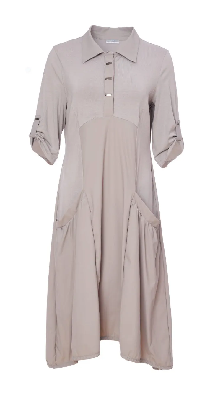 178 Mink Jersey Mix Dress/Drawstring Hem - Naya