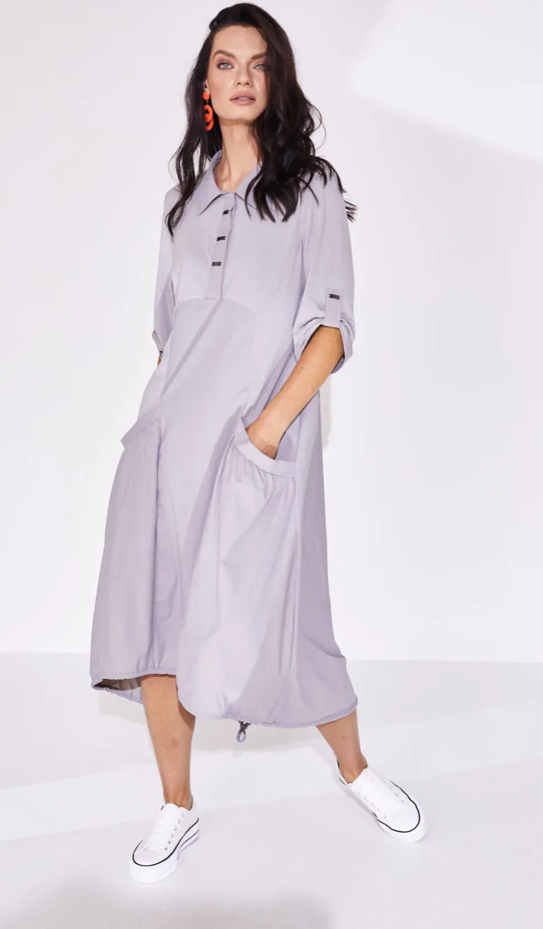 178 Mink Jersey Mix Dress/Drawstring Hem - Naya