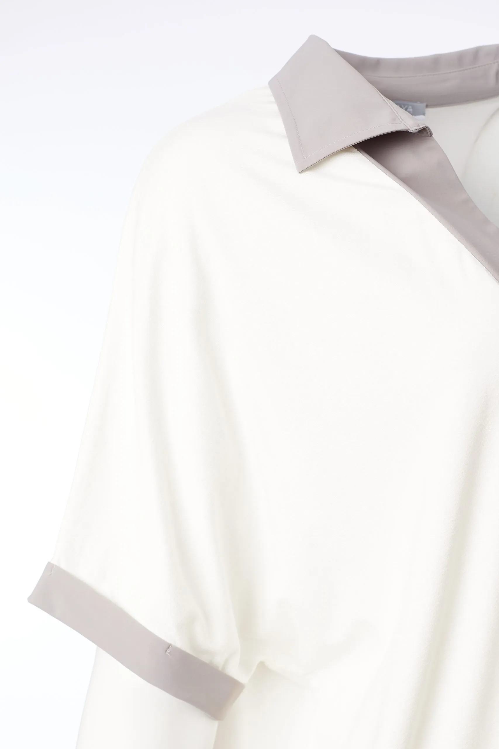 24361- Naya Jersey Zip detail top/ collar- Cream & Mink