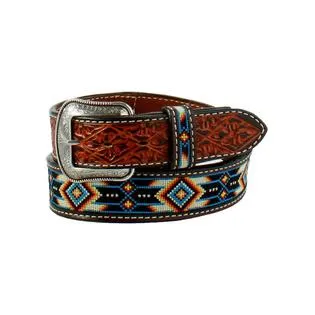 3D Western Belt Mens Embroidery Leather Aztec Brown