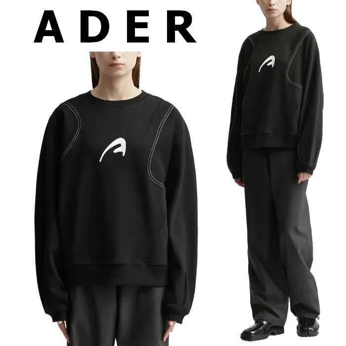 ADERERROR  |Crew Neck Unisex Rib Long Sleeves Cotton Logo