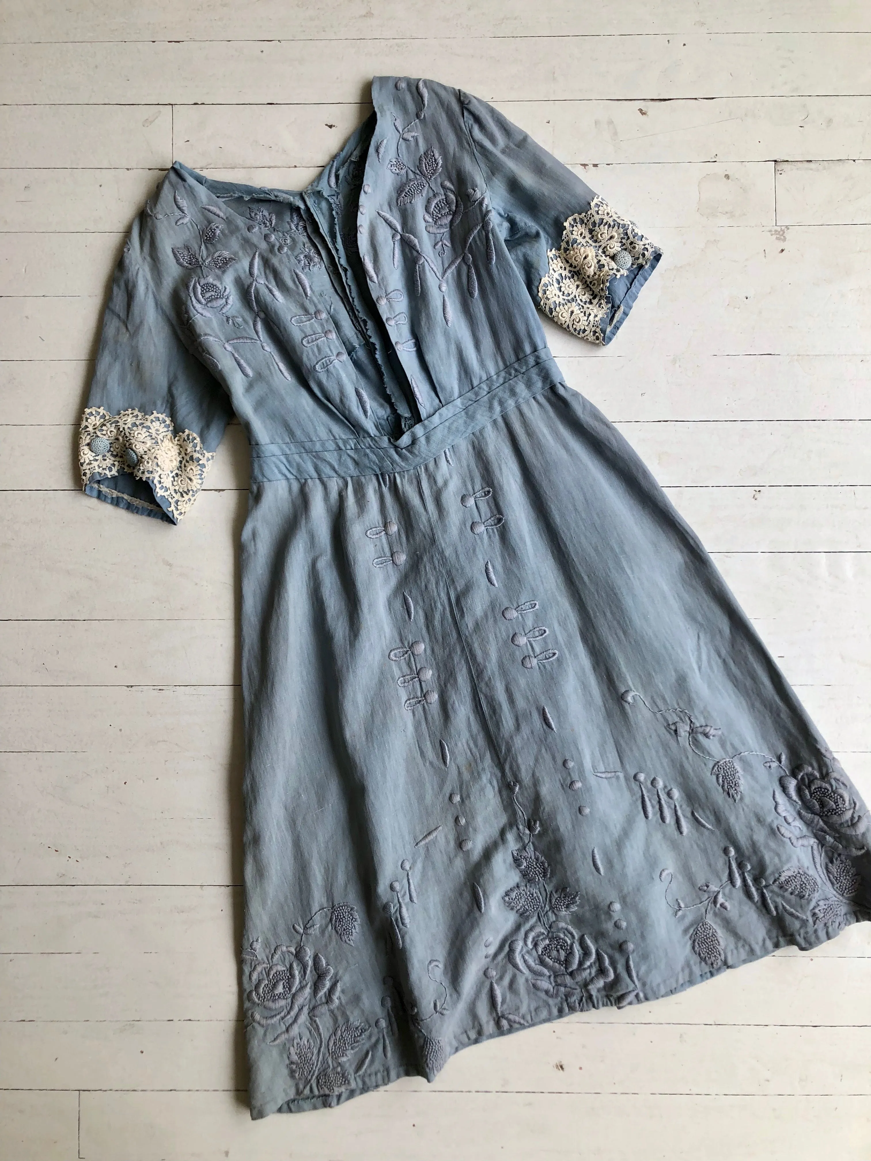 Antique Edwardian Linen Embroidered Dress