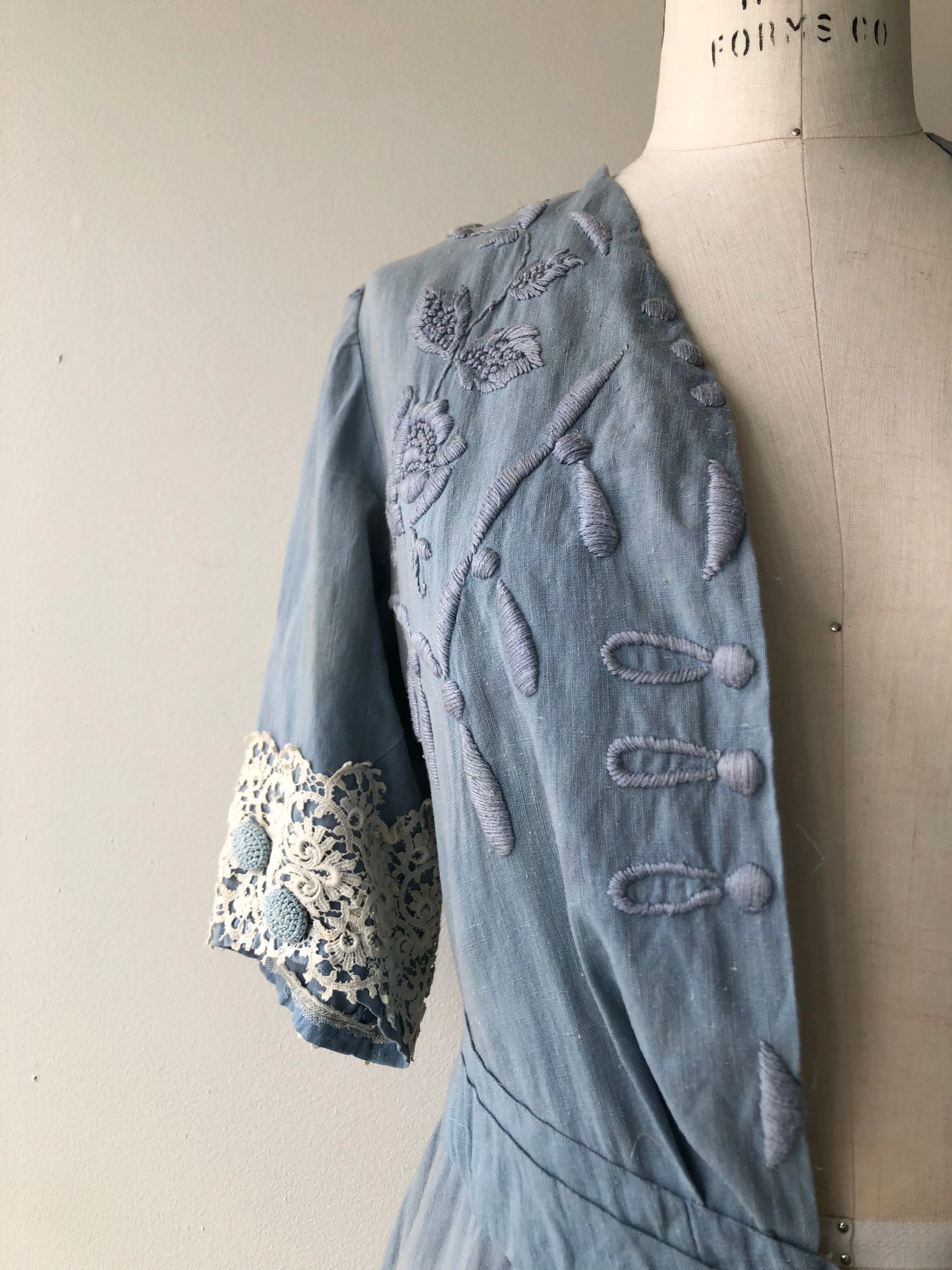 Antique Edwardian Linen Embroidered Dress