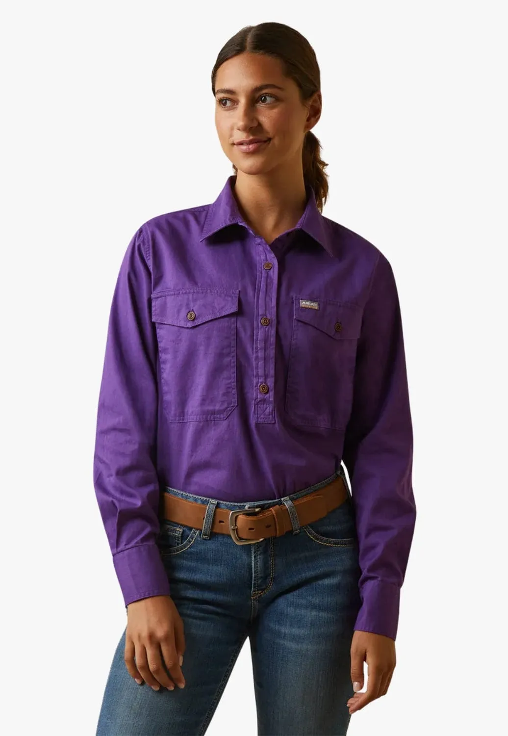 Ariat Womens Rebar Half Button Long Sleeve Work Shirt