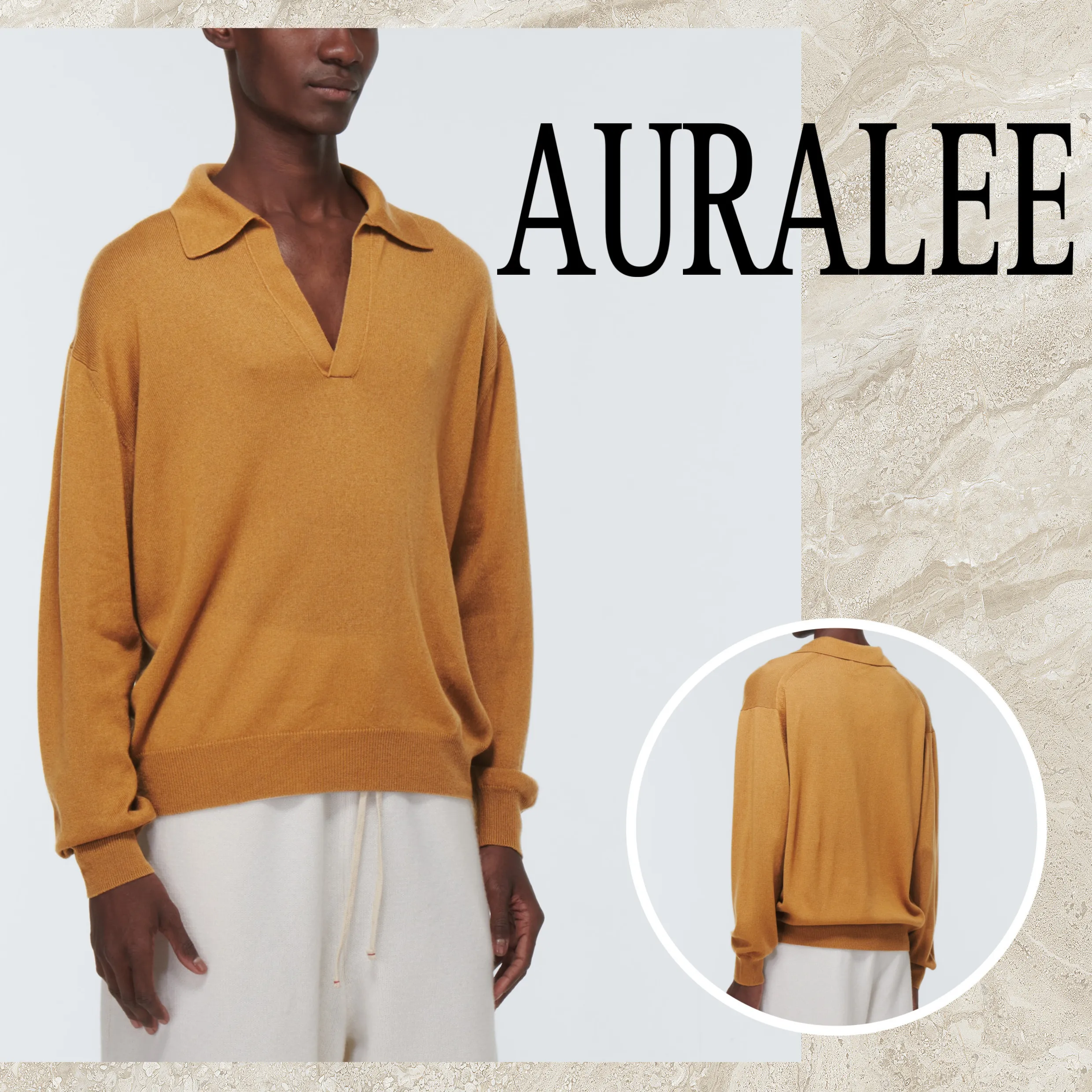 AURALEE  |Cashmere Silk Blended Fabrics V-Neck Long Sleeves Plain