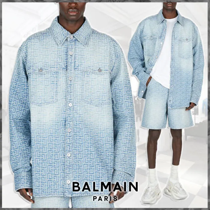 BALMAIN  |Denim Street Style Long Sleeves Cotton Luxury Shirts