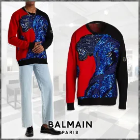 BALMAIN  |Wool Street Style Long Sleeves Luxury Sweaters