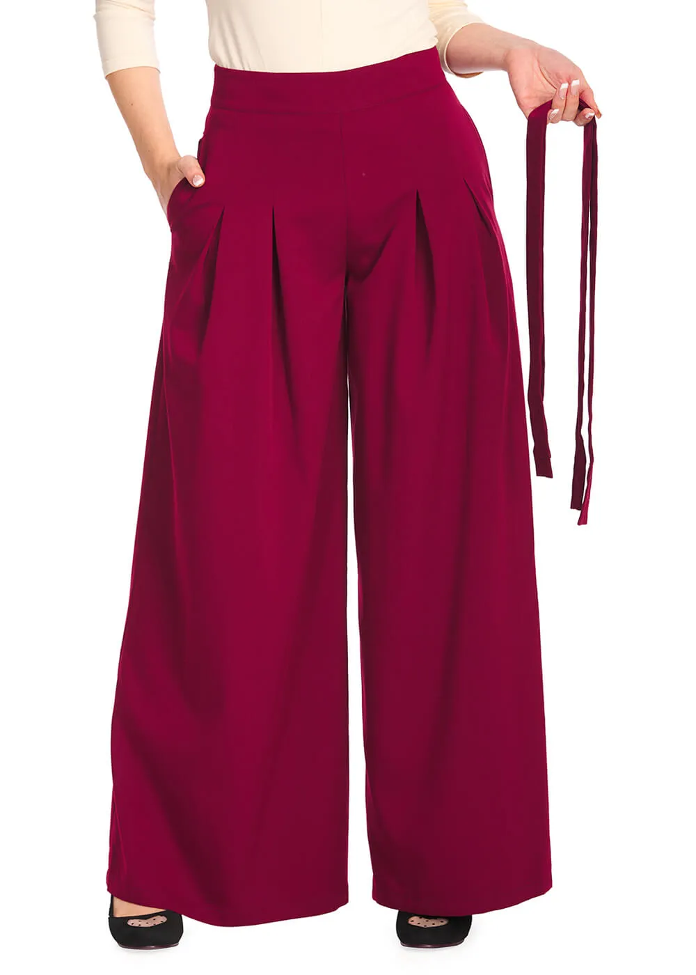 Banned Diamond 40's Palazzo Trousers Burgundy