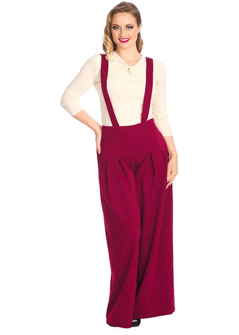 Banned Diamond 40's Palazzo Trousers Burgundy