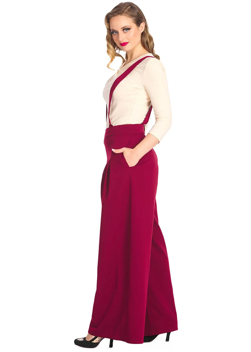 Banned Diamond 40's Palazzo Trousers Burgundy