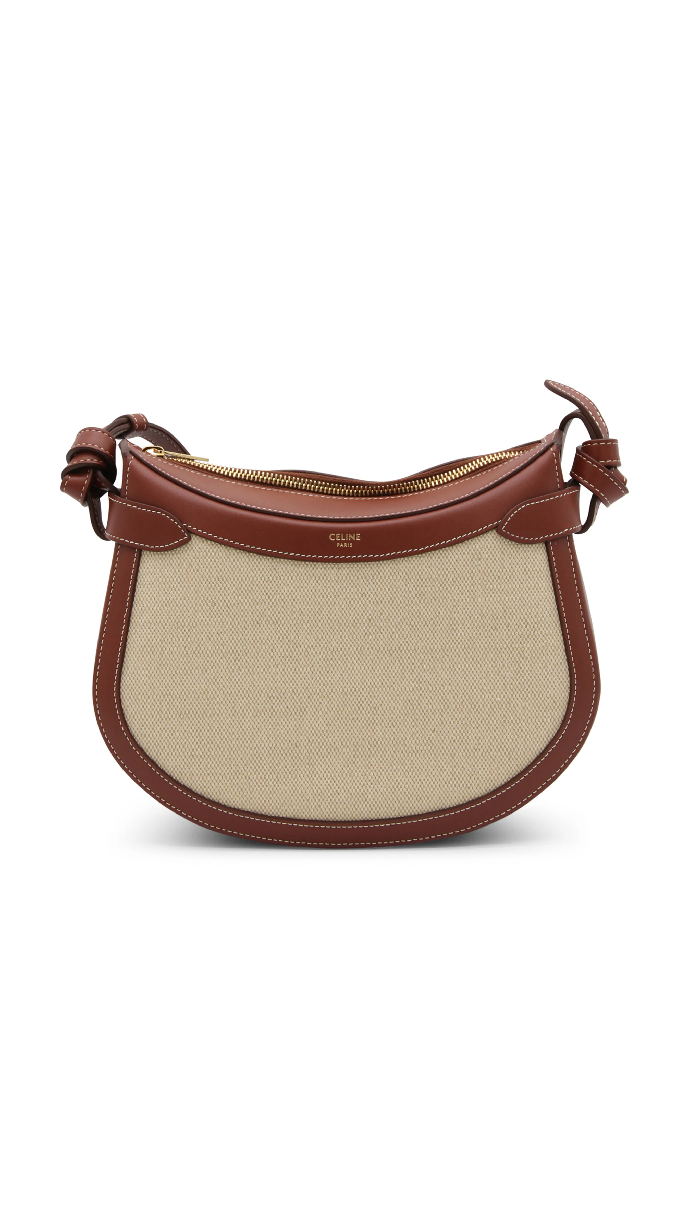 Besace Canvas and Calfskin Shoulder Bag - Tan/Ivory