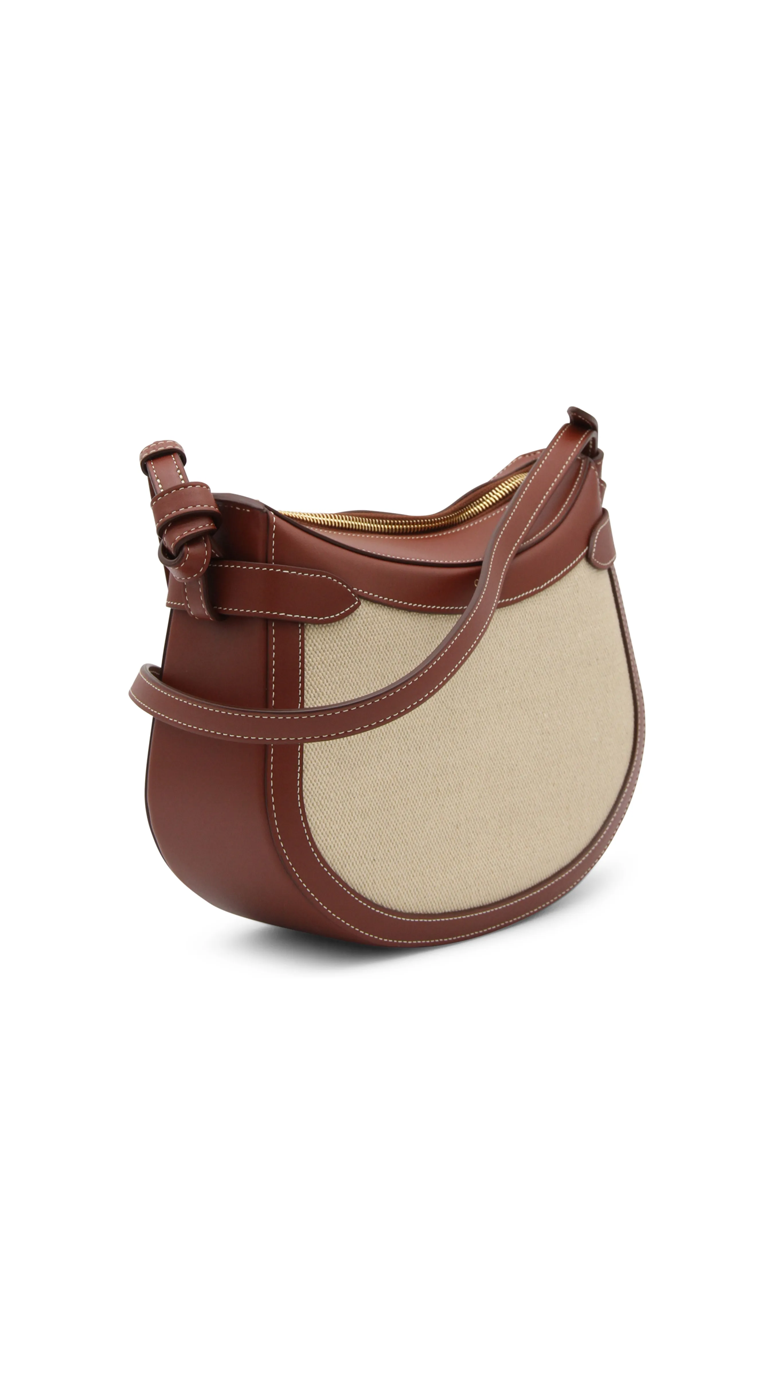 Besace Canvas and Calfskin Shoulder Bag - Tan/Ivory