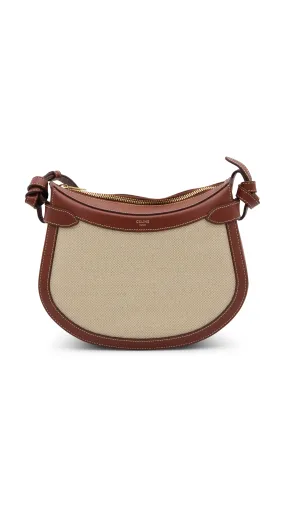 Besace Canvas and Calfskin Shoulder Bag - Tan/Ivory