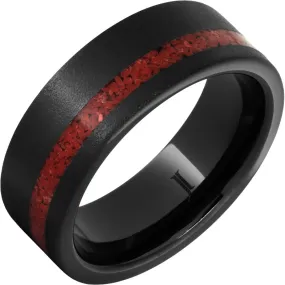 Black Diamond Ceramic Ring with Coral Inlay and Stone Finish