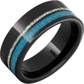 Black Diamond Ceramic Ring with Crushed Opal and Turquoise Inlays