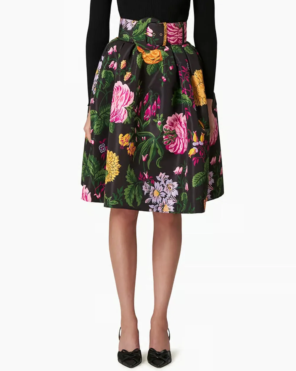 Black Floral Midi Skirt