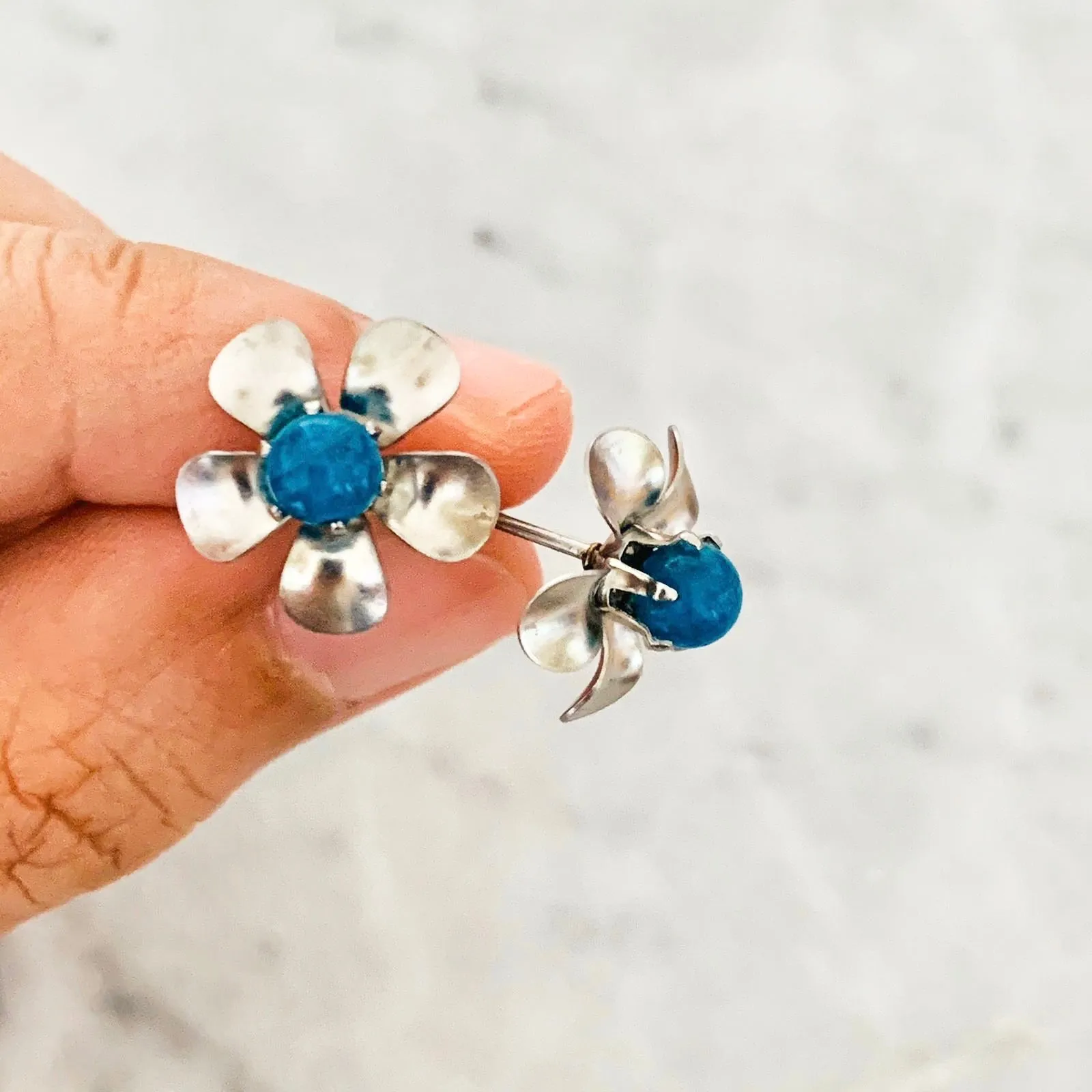 Blue Apatite Floral Stud Earrings