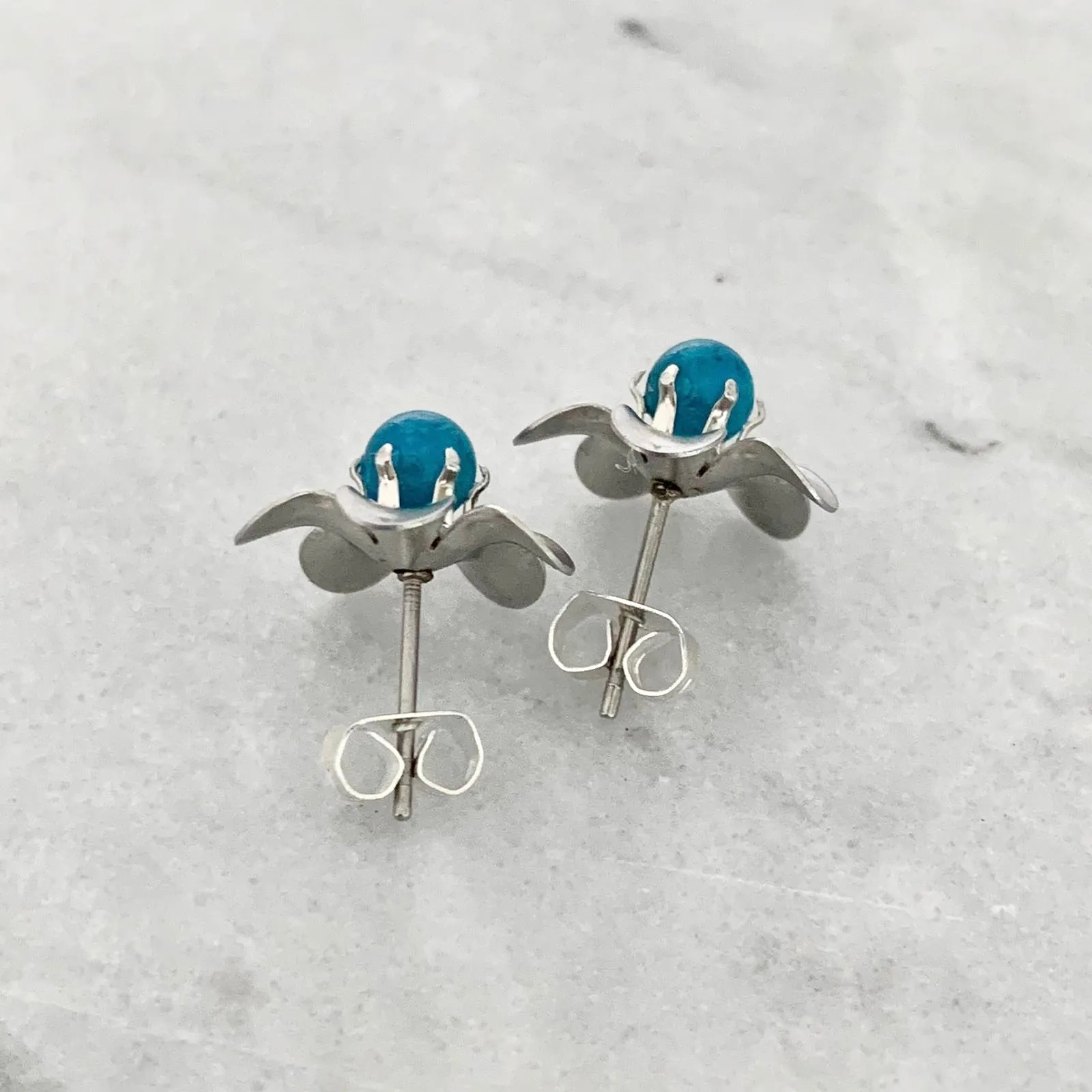 Blue Apatite Floral Stud Earrings