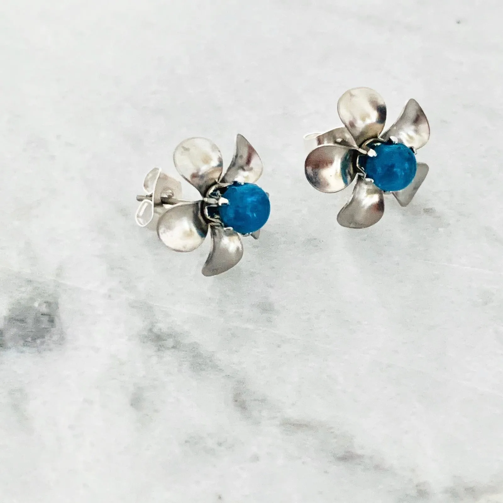 Blue Apatite Floral Stud Earrings