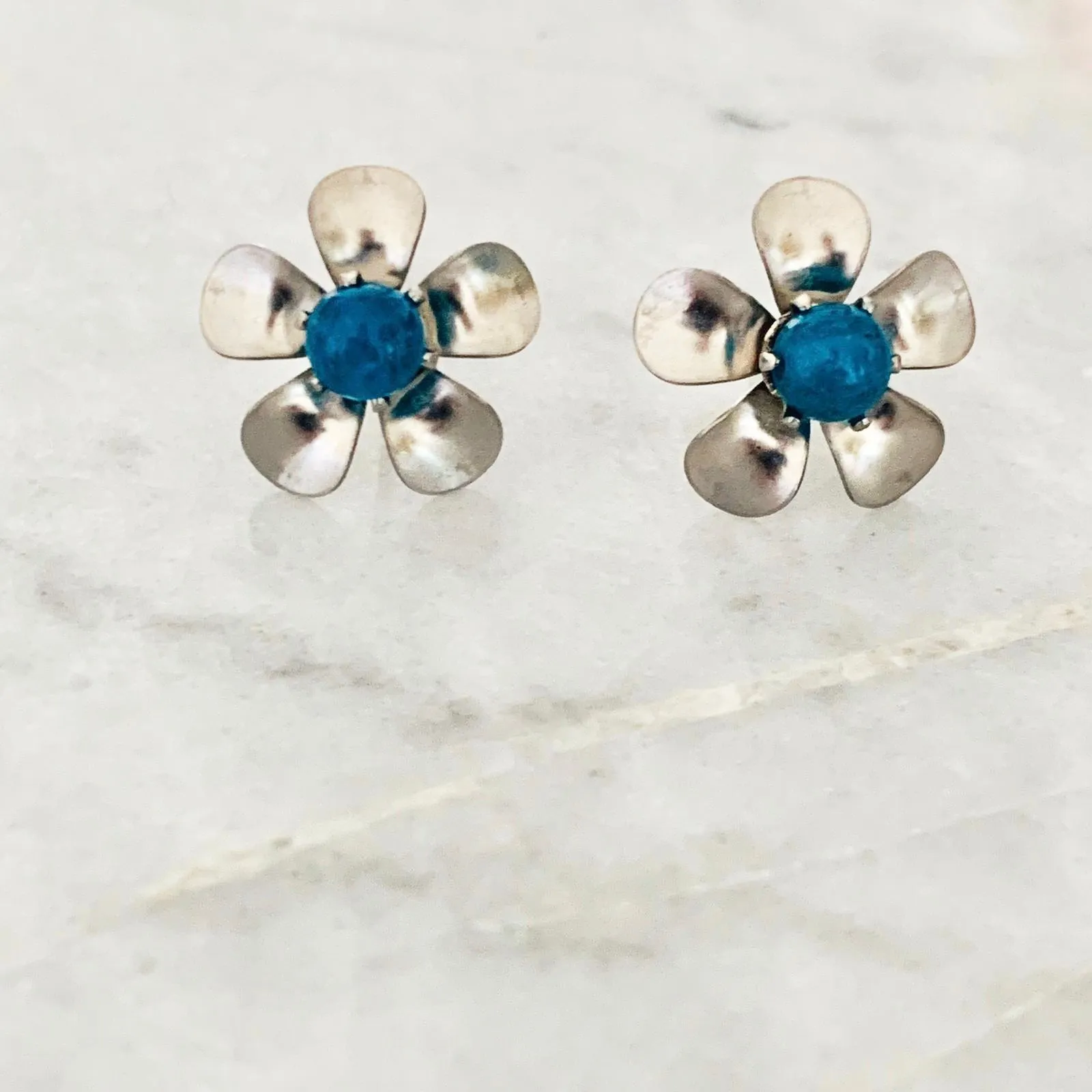 Blue Apatite Floral Stud Earrings