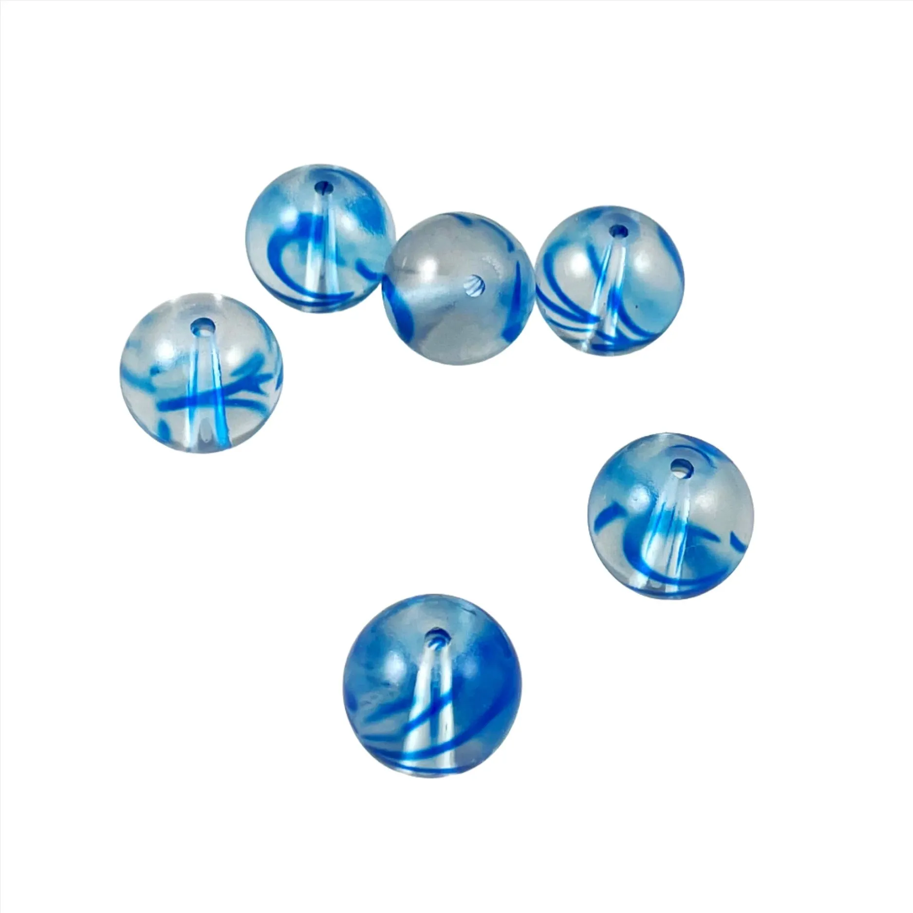 Blue Swirl Lamp Work Beads (6)