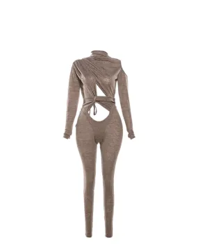 Brownie Cut Out Front Long Sleeve Jumpsuit