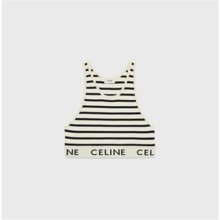 CELINE  |CELINE STRIPED SPORTS BRA IN ATHLETIC KNIT CREAM / NAVY