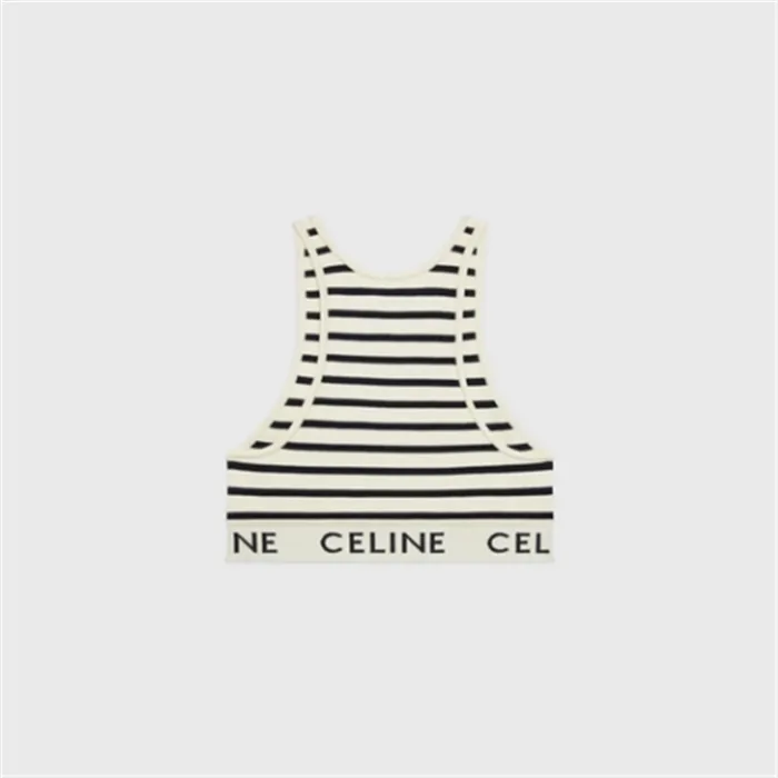 CELINE  |CELINE STRIPED SPORTS BRA IN ATHLETIC KNIT CREAM / NAVY