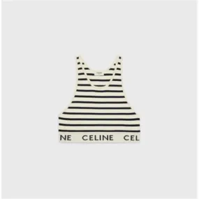 CELINE  |CELINE STRIPED SPORTS BRA IN ATHLETIC KNIT CREAM / NAVY