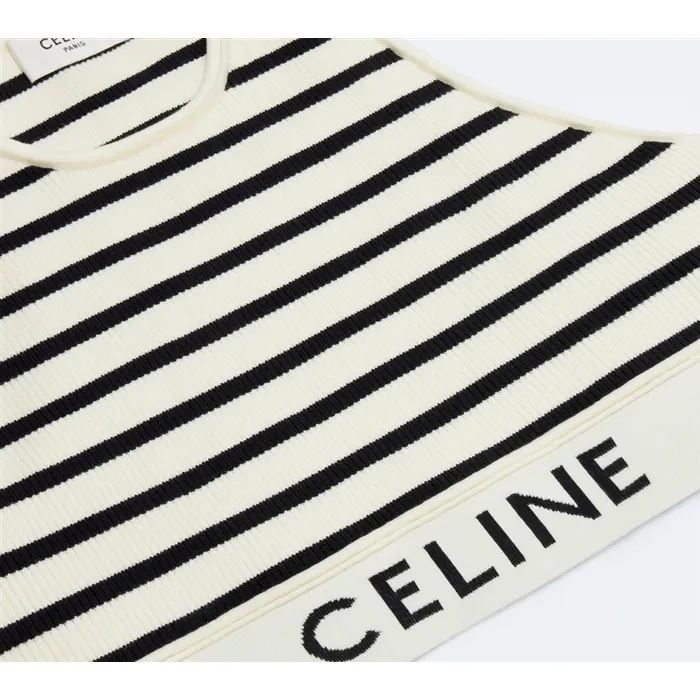 CELINE  |CELINE STRIPED SPORTS BRA IN ATHLETIC KNIT CREAM / NAVY