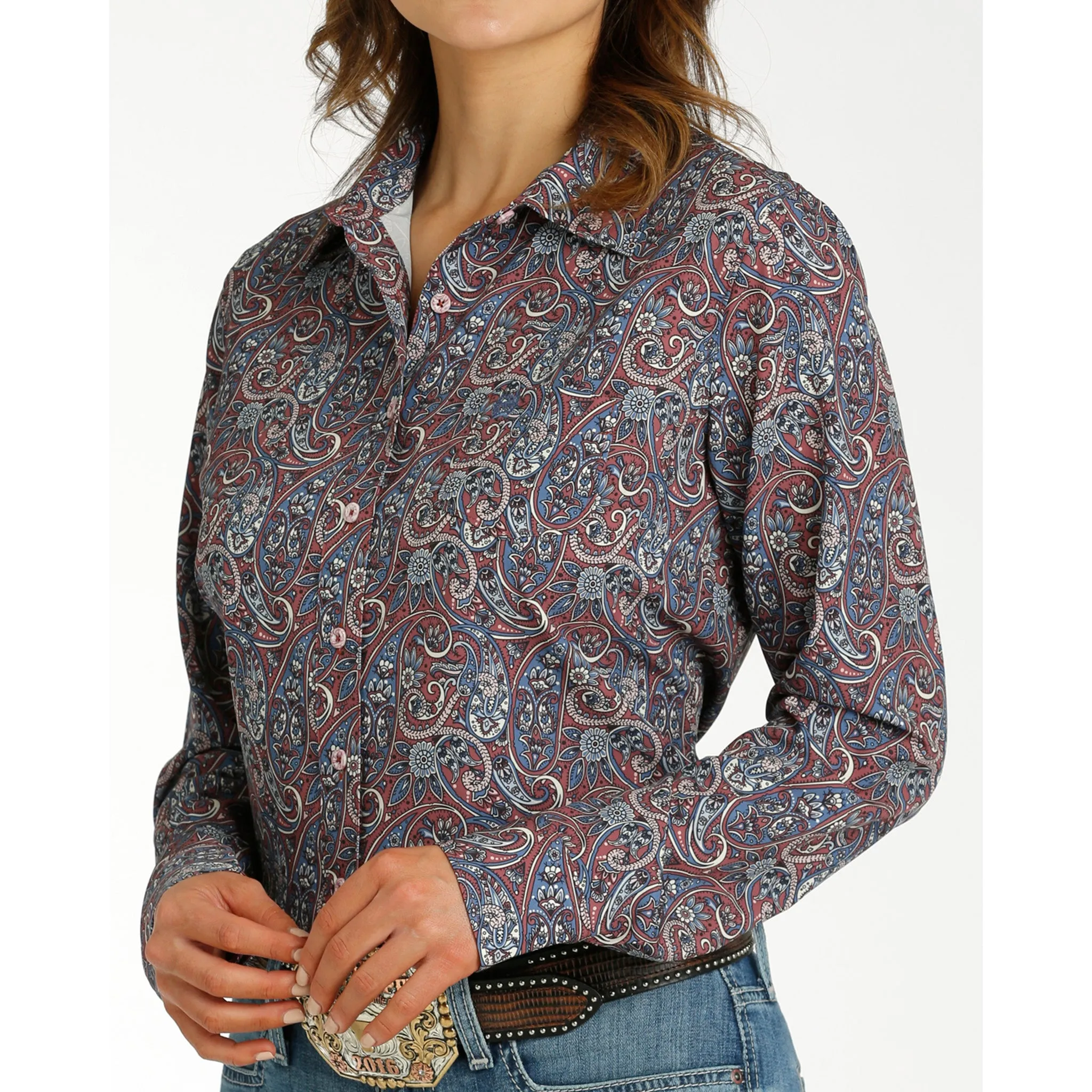 Cinch Women's Paisley Burgundy Long Sleeve