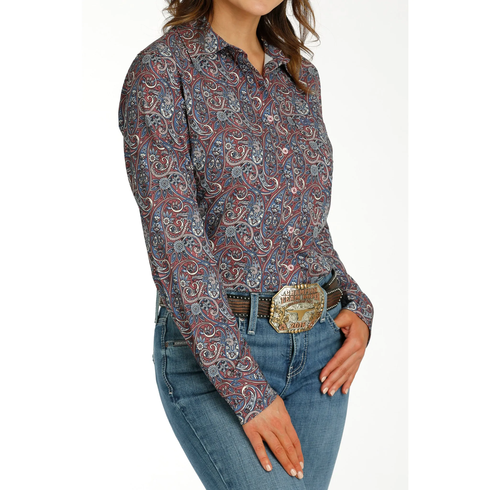 Cinch Women's Paisley Burgundy Long Sleeve