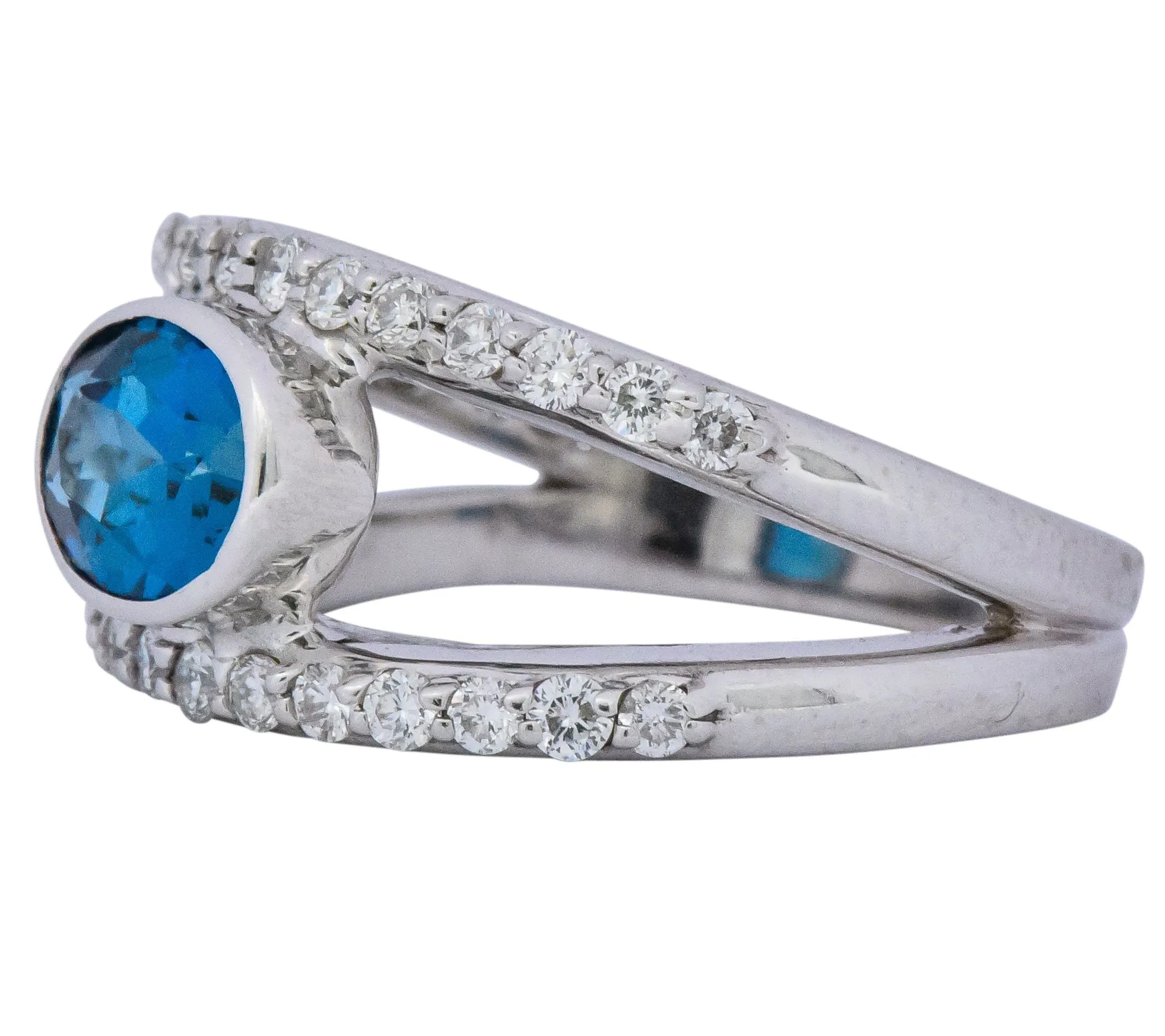 Contemporary 2.14 CTW Blue Topaz 14 Karat White Gold Fashion Ring