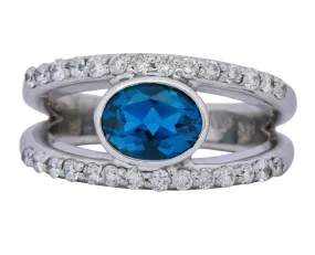 Contemporary 2.14 CTW Blue Topaz 14 Karat White Gold Fashion Ring