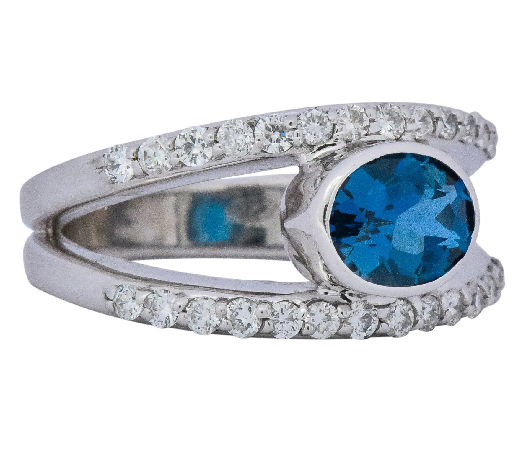 Contemporary 2.14 CTW Blue Topaz 14 Karat White Gold Fashion Ring