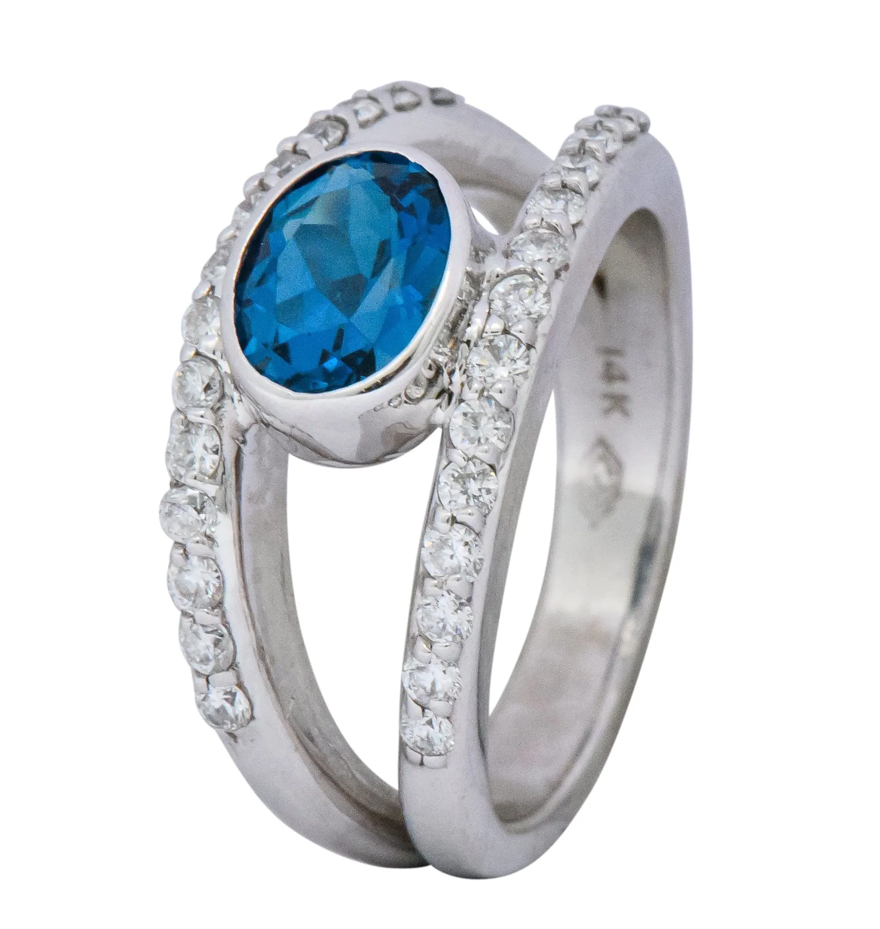 Contemporary 2.14 CTW Blue Topaz 14 Karat White Gold Fashion Ring