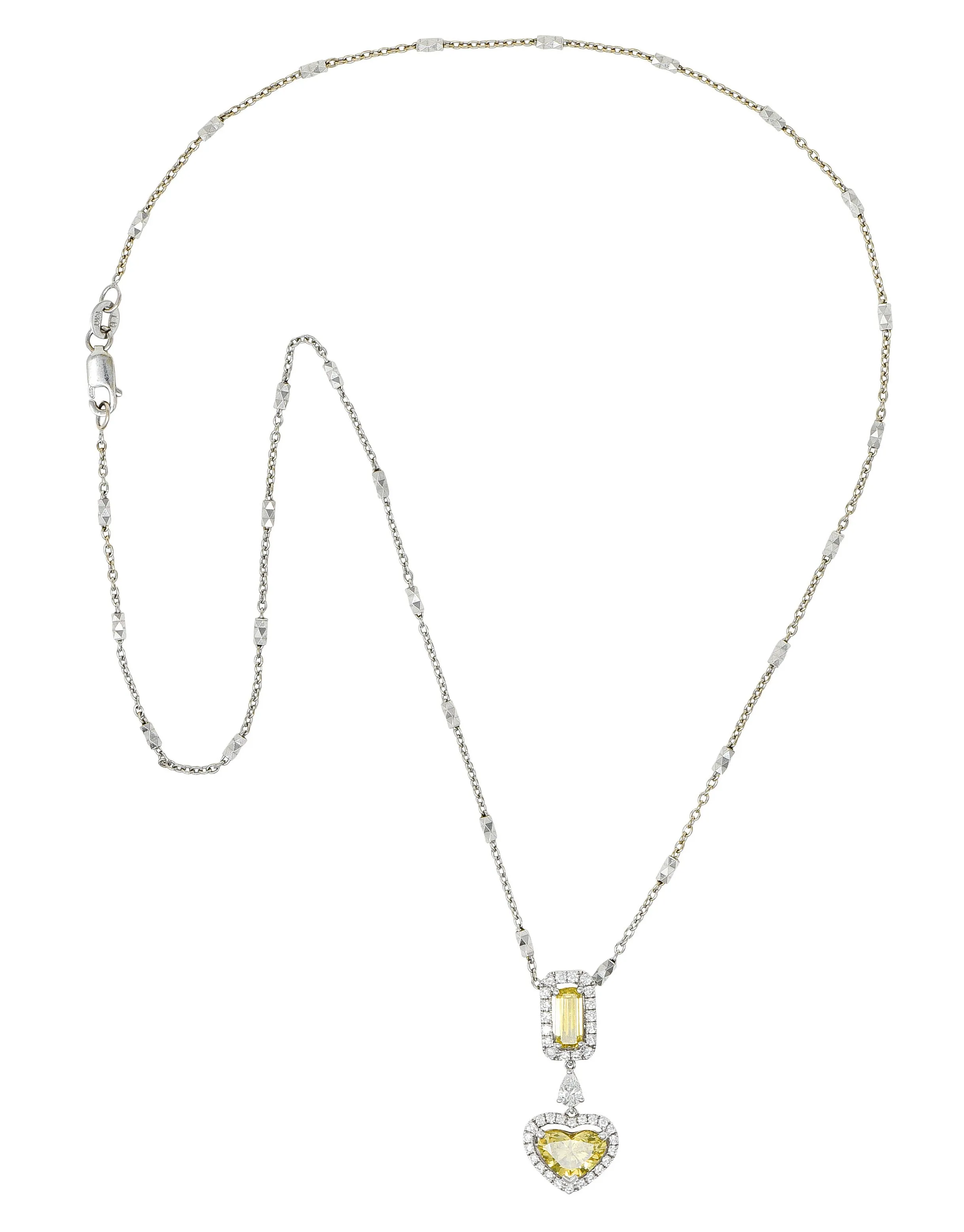 Contemporary 2.30 CTW Yellow Diamond 18 Karat Gold Heart Pendant Necklace