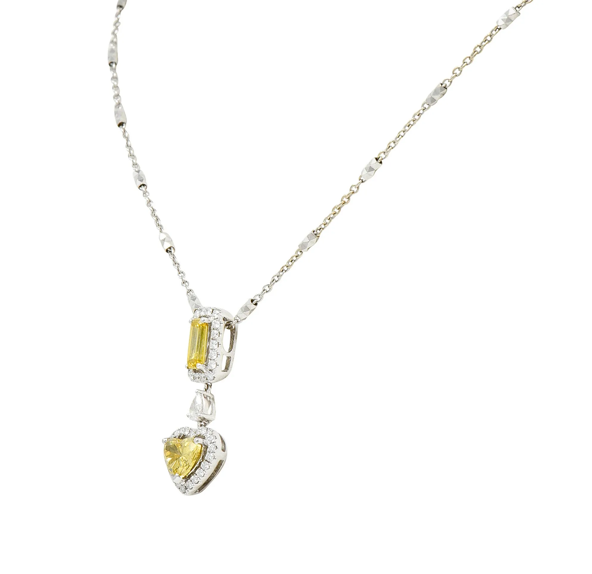 Contemporary 2.30 CTW Yellow Diamond 18 Karat Gold Heart Pendant Necklace