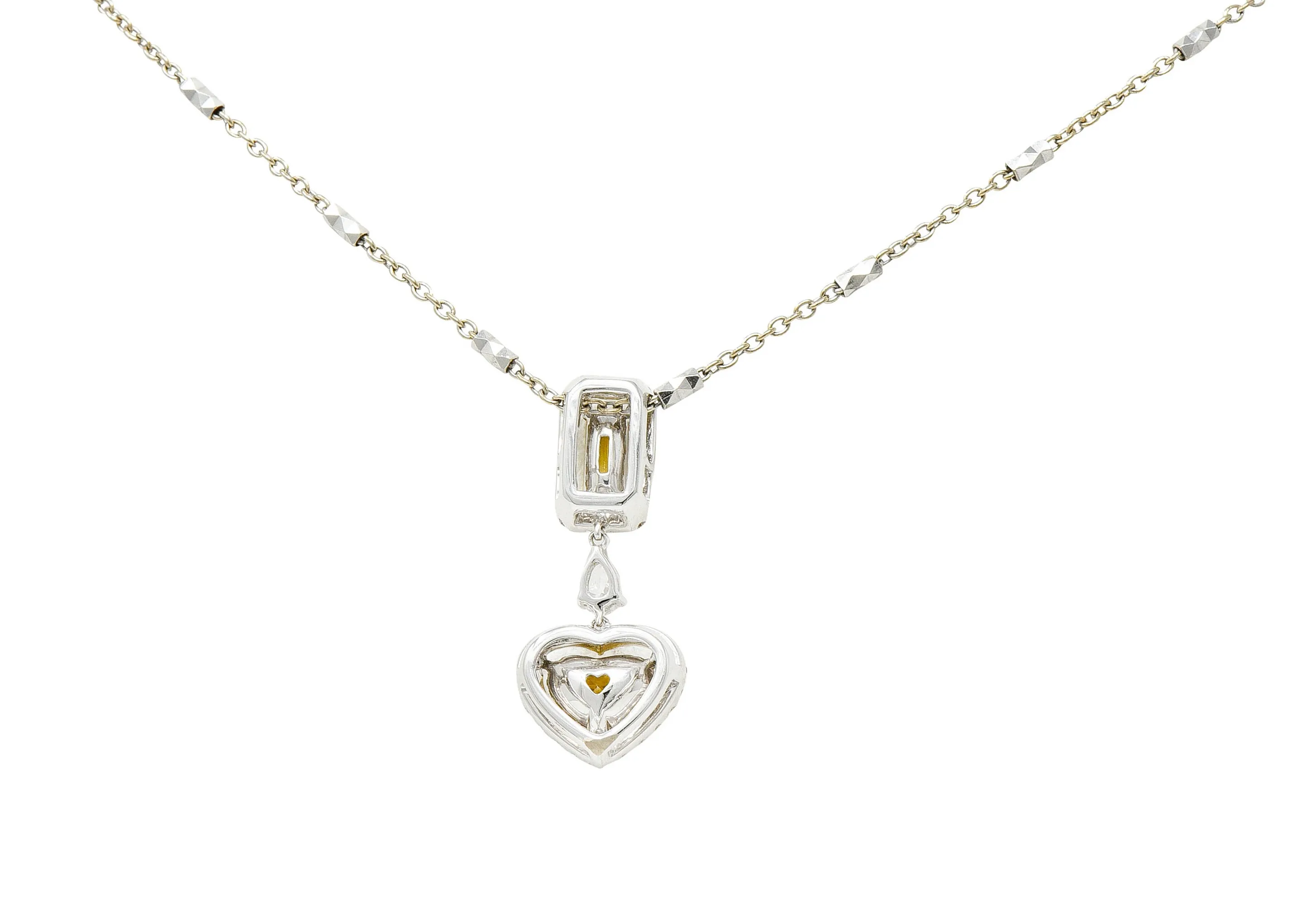 Contemporary 2.30 CTW Yellow Diamond 18 Karat Gold Heart Pendant Necklace