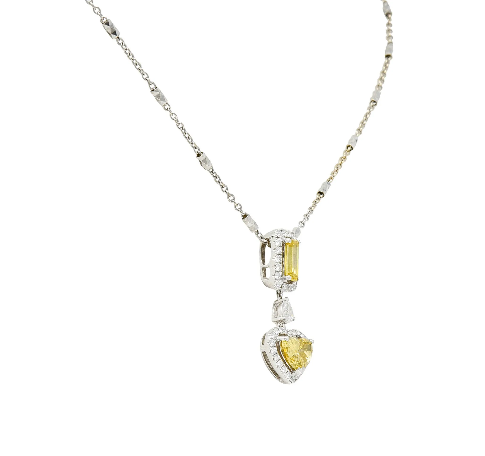 Contemporary 2.30 CTW Yellow Diamond 18 Karat Gold Heart Pendant Necklace