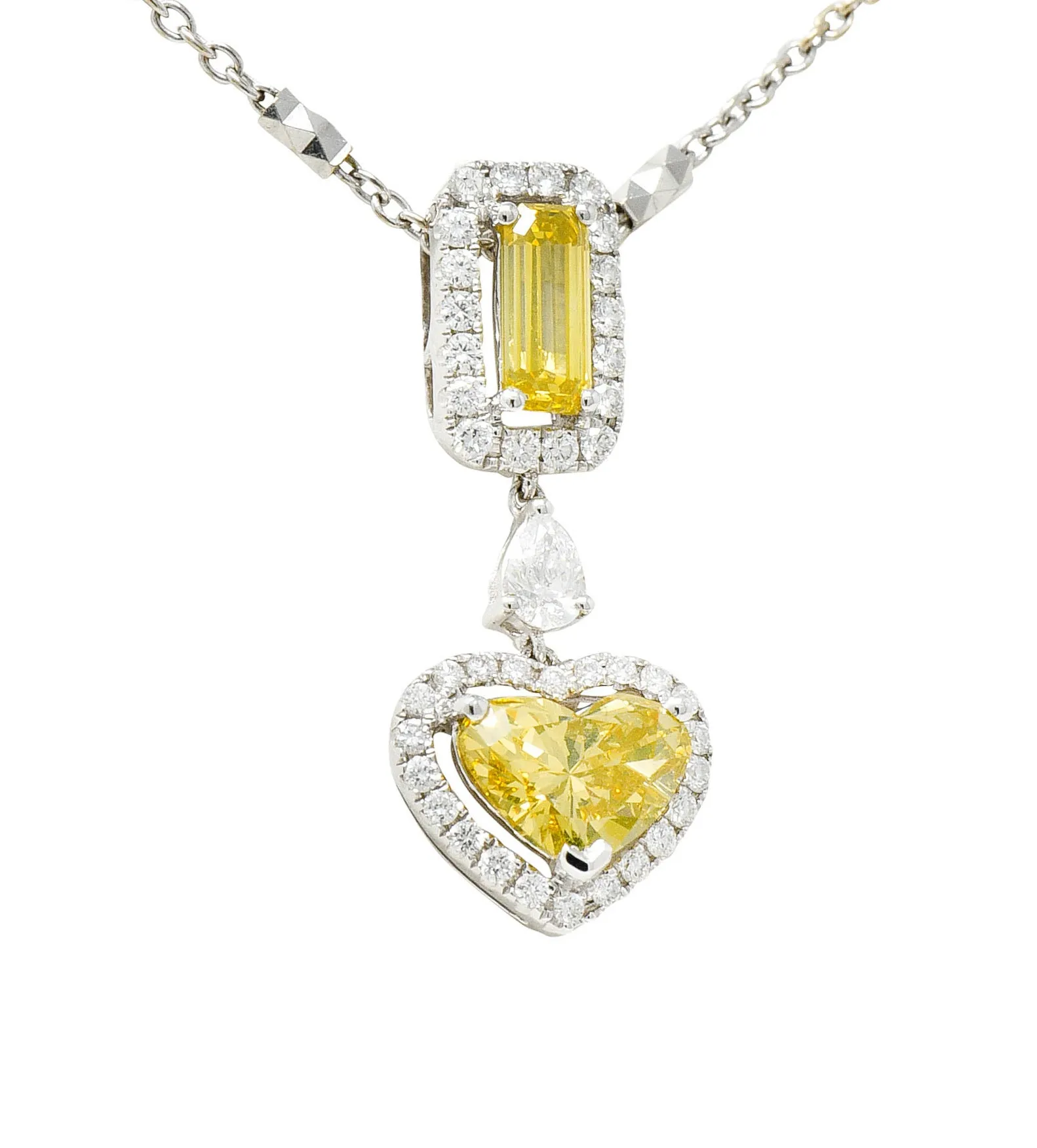 Contemporary 2.30 CTW Yellow Diamond 18 Karat Gold Heart Pendant Necklace