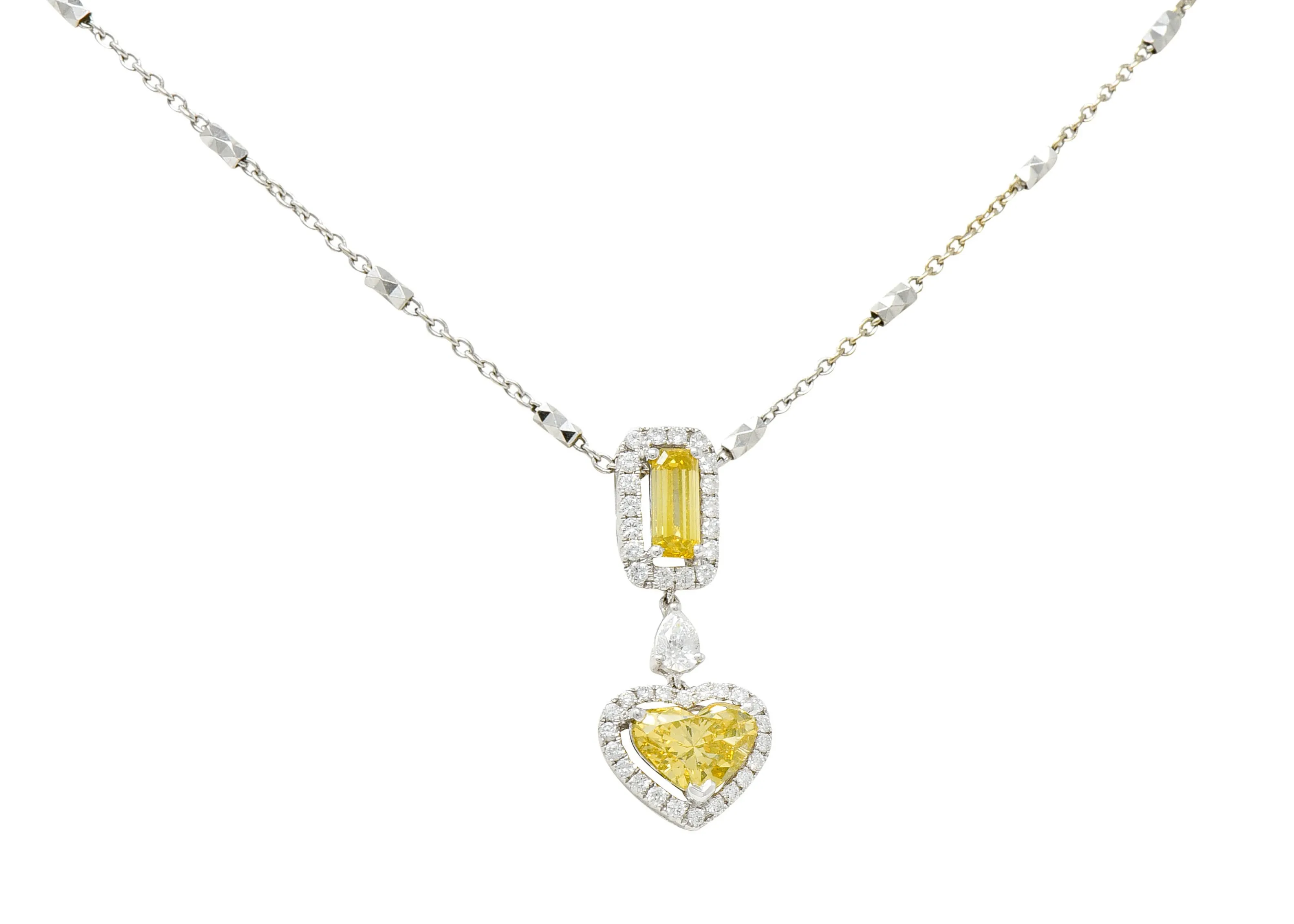 Contemporary 2.30 CTW Yellow Diamond 18 Karat Gold Heart Pendant Necklace