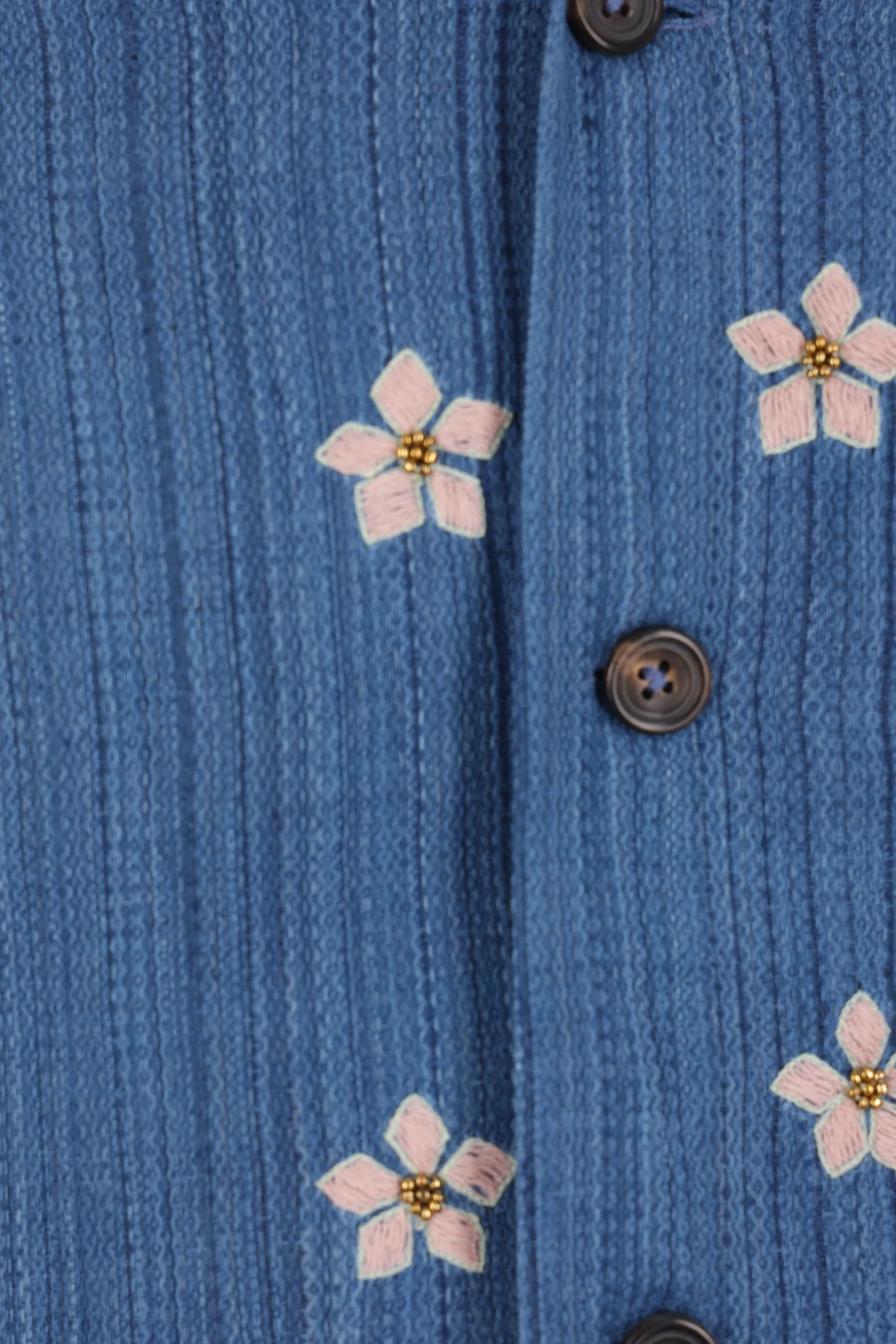 cotton Camp shirt with Violet Flower embroideries