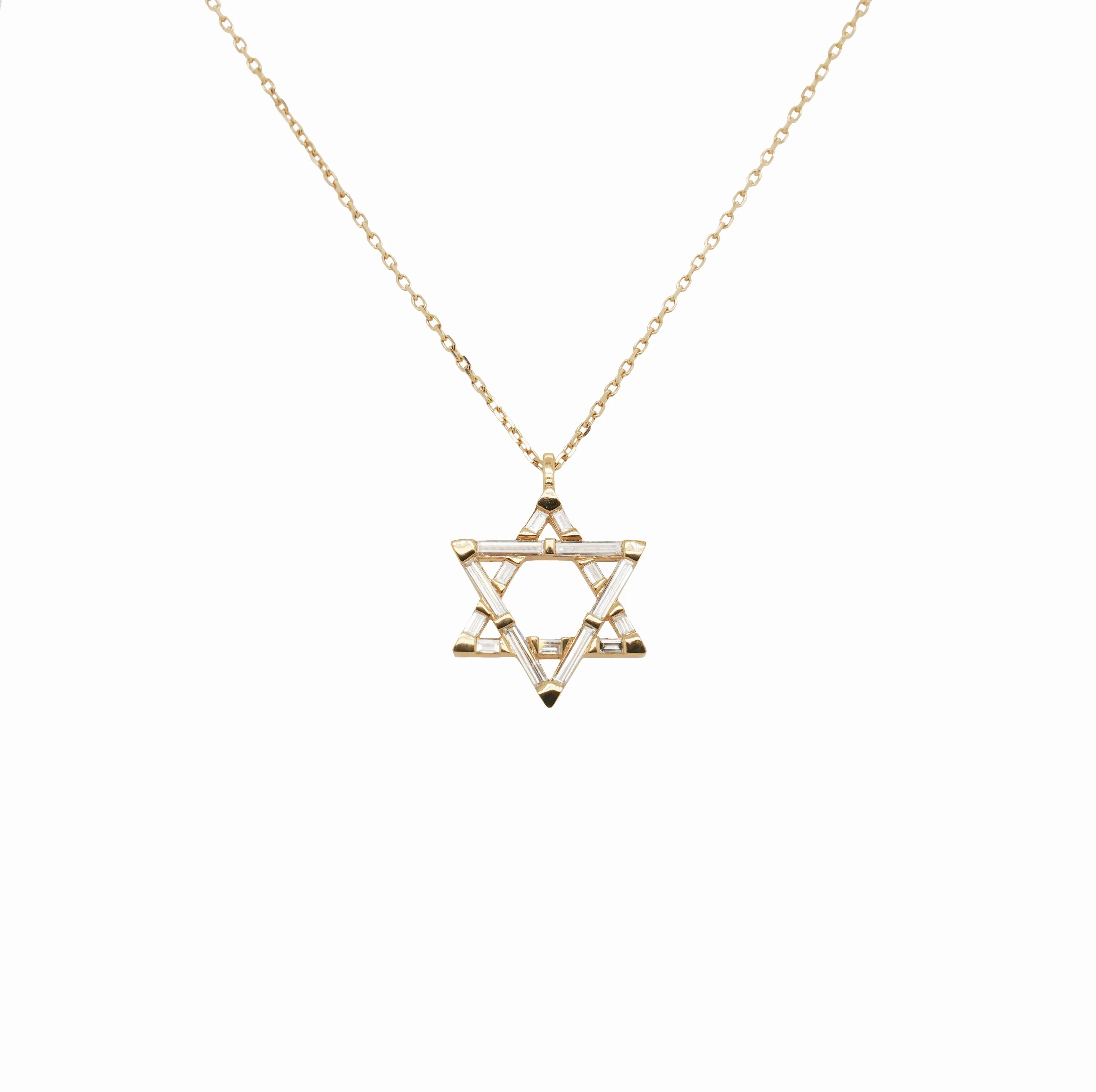 Diamond Baguette Star of David Necklace