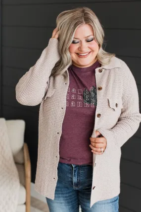 Don't Be Fooled Waffle Knit Button Top- Light Taupe