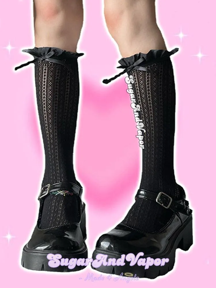 Elfie Bows Girly Knee-High Fishnet Stockings