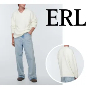 ERL  |Blended Fabrics V-Neck Long Sleeves Plain Sweaters