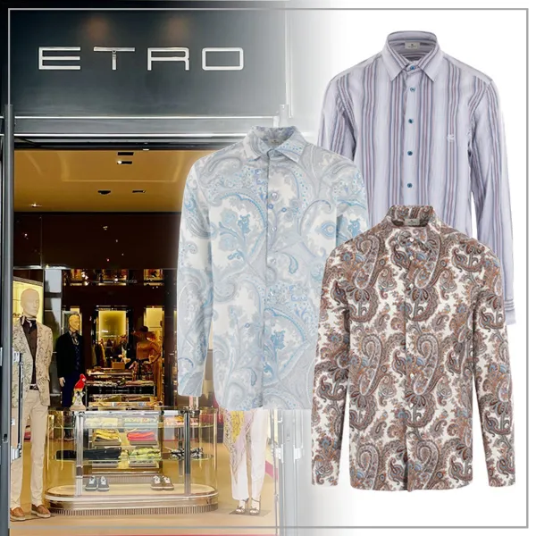 ETRO  |Stripes Paisley Long Sleeves Luxury Shirts