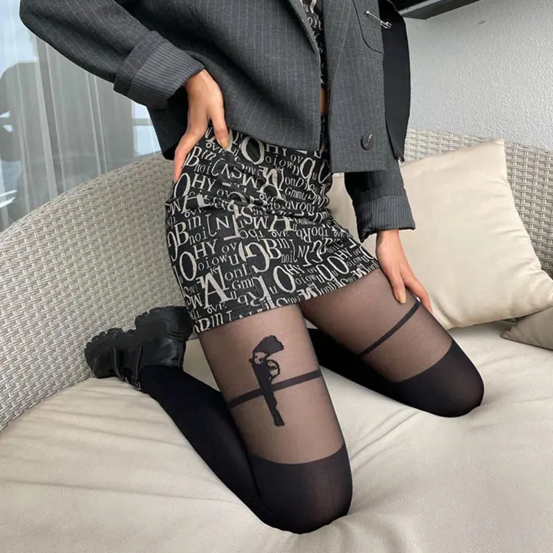 Fake Stocking Sexy Women Over Knee Patchwork Pantyhose